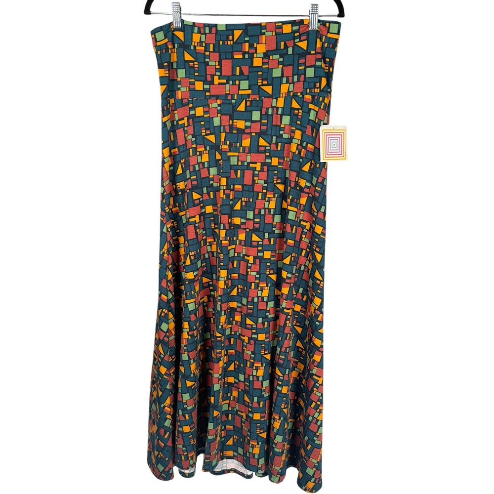 LuLaRoe Lola Maxi Skirt Womens Medium Multicolor Geometric Mosaic Abstract NEW